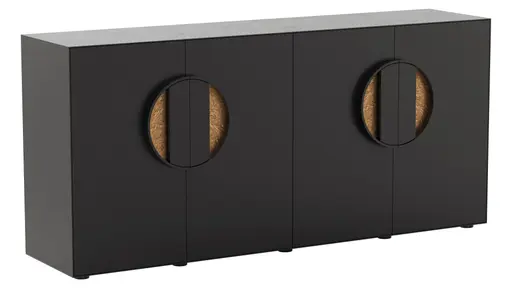 Sideboard Jyn - BHT ca. 197x91x46 cm, Lack, Schwarz, Bodenstehend