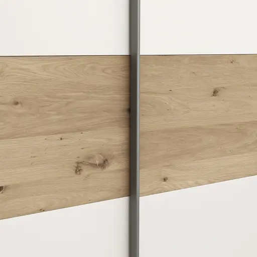 Schwebetürenschrank Viana - B ca. 338 cm, Furnier, Balkeneiche, Weiß