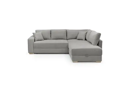 Ecksofa Jyte - 2-Sitzer mit Ecke rechts, Schlaffunktion mit Bettkasten, Stoff, Grau