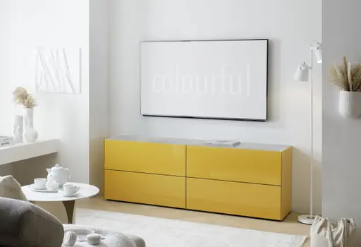 Lowboard - B ca. 181 cm, Goldgelb, Keramikoptik