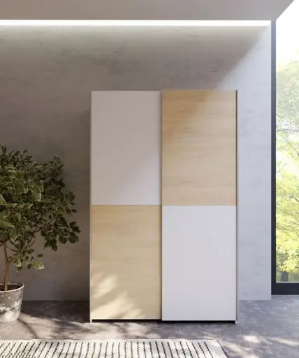 Schwebetürenschrank FREDDY- B ca. 120 cm, Weiß, Eiche Dekor