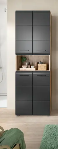 Hochschrank - B ca. 60 cm, Nox Eiche Nachbildung, Schwarz