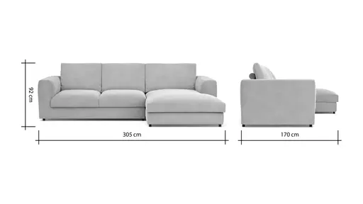 Ecksofa Stormy - 2,5-Sitzer mit Longchair rechts, Stoff, Graubeige