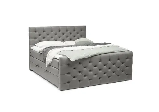 Boxspringbett SANDRIN E- Liegefläche ca. 200x200 cm, Stoff, Taupe, inkl. Stauraum und Fußteil