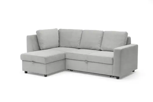 Ecksofa PRO FLEXX - Ecke links, 2-Sitzer inkl. Schlaffunktion und Bettkasten, Stoff, Silbergrau