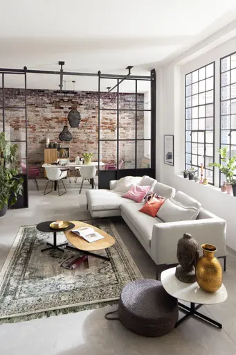 Ecksofa Lenni Full - Longchair links mit 2,5-Sitzer, Stoff, Hellgrau, bündige Kissen