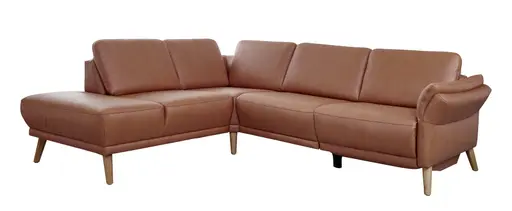 Ecksofa - Ecke links mit 2-Sitzer, Rückenlehne/Armlehne verstellbar, Stoff, Cognac