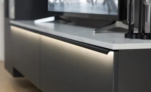 Wohnwand - mit Beleuchtung, Graphit, Marmor Nachbildung hell