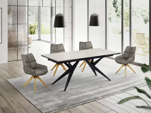 Esstisch MICHELA - ausziehbar, LB ca. 180x95 cm, Glaskeramik, Travertin farbig