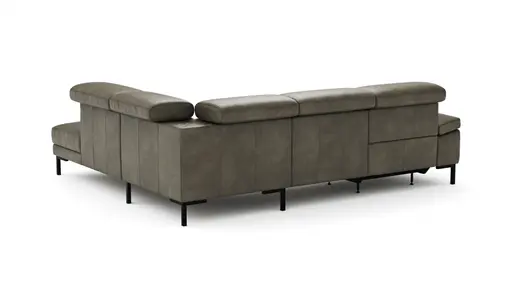 Ecksofa Hudson - 2,5-Sitzer mit Ecke rechts, inkl. Kopfteil/Armlehne verstellbar und Sitzvorzug/Relaxfunktion (motorisch), Leder, Braungrün