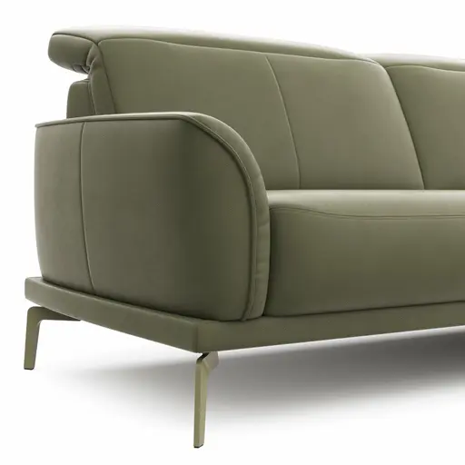 Sofa Amadena - 2,5-Sitzer inkl. Kopfteil verstellbar, Leder, Olive