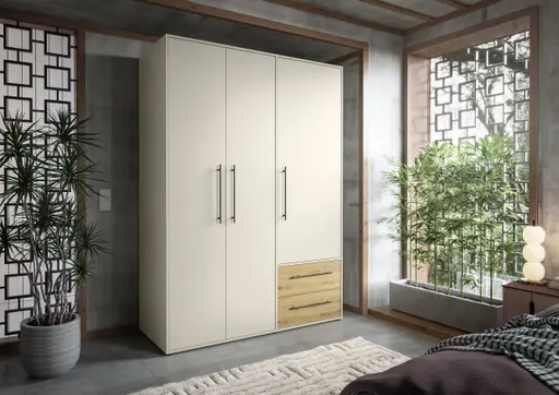  Drehtürenschrank FATHIE- B ca. 144 cm, Sand, Eiche Dekor