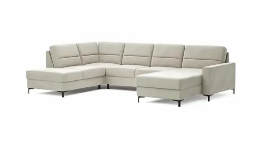 Wohnlandschaft Merlos H - Ecke links mit 2,5-Sitzer und Longchair rechts inkl. Relaxfunktion (motorisch),Stoff, Natur