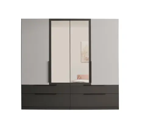 Drehtürensvhrank- B ca. 228 cm, Graphit, Lichtgrau, Spiegel