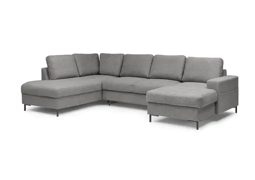Wohnlandschaft - Ecke links mit 2-Sitzer und Longchair rechts, Stoff, Grau