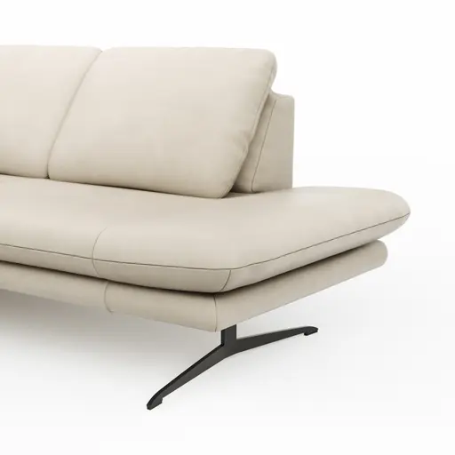 Ecksofa Hubertus - Longchair links mit 2-Sitzer, Armlehne verstellbar, Leder, Creme