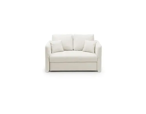 Sofa JORDEN - 1,5-Sitzer inkl. Schlaffunktion mit Bettkasten, verstellbare Armlehnen, Stoff, Creme