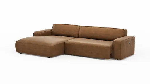 Ecksofa Denver - Longchair links mit 2,5-Sitzer inkl. Sitzvorzug (motorisch), Stoff, Braun