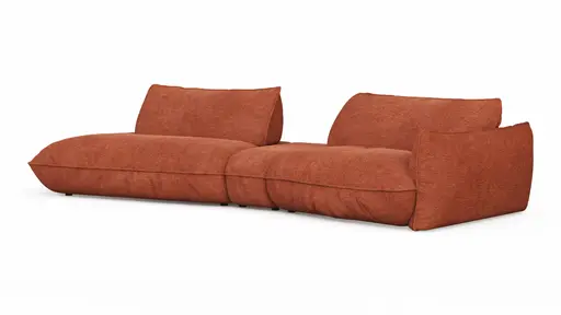 Trapezsofa Fluffy - 2-Sitzer mit Trapezelement und Abschlussteil inkl. Rückenlehne verstellbar, Stoff, Kupfer