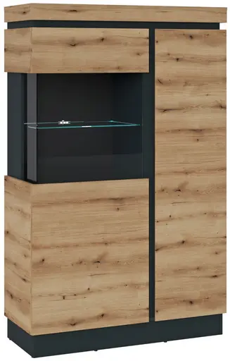 Vitrine- Eiche Dekor, Dunkelgrau