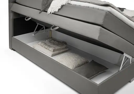 Boxspringbett SANDRIN E- Liegefläche ca. 180x200 cm, Stoff, Taupe, inkl. Stauraum