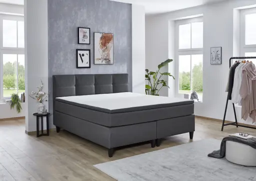 Boxspringbett- Liegefläche ca. 200x200 cm, Stoff, Silber