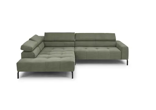 Ecksofa COLLEEN 2.0 - Ecke links und 2-Sitzer, Sitzvorzug motorisch, Feincord, Olive