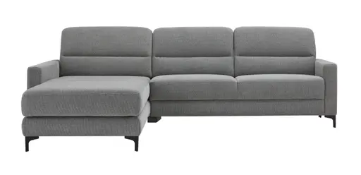 Ecksofa Merlos H - Longchair links und 2,5-Sitzer rechts inkl. Relaxfunktion (motorisch), Stoff, Grau