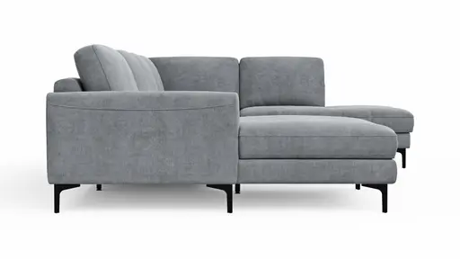 Wohnlandschaft Oviedo - Longchair links mit 2-Sitzer und Ecke rechts, Stoff, Grau