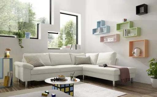Ecksofa COOL - 2,5-Sitzer mit Ecke rechts, Querschläfer, Stoff, Natur