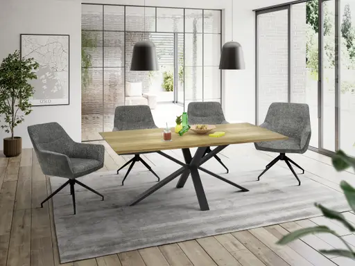 Esstisch - LB ca. 200x100 cm, Eiche massiv geölt, Schweizer Kante, Schwarz