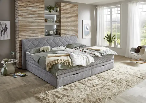 Boxspringbett- Liegefläche ca. 240x200 cm, Stoff, Silber