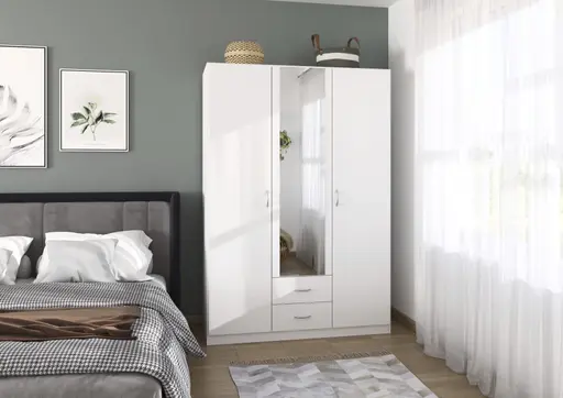 Drehtürenschrank- B ca. 136 cm, Weiß, Spiegel