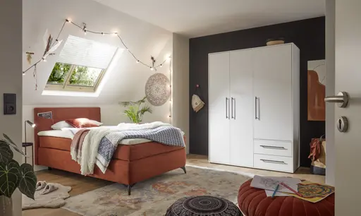 Boxspringbett JODIE- Liegefläche ca. 120x200 cm, Stoff Rostrot