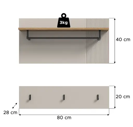 Garderobenpaneele - B ca. 80 cm, Kaschmir, Evoke Eiche Nachbildung
