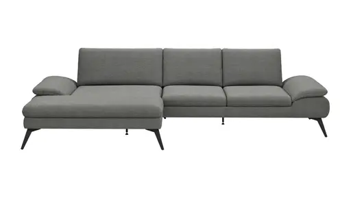 Ecksofa Collina - Longchair links, 2,5-Sitzer inkl. Sitztiefen- u. Armlehehnenverstellung, Stoff, Dunkelgrau