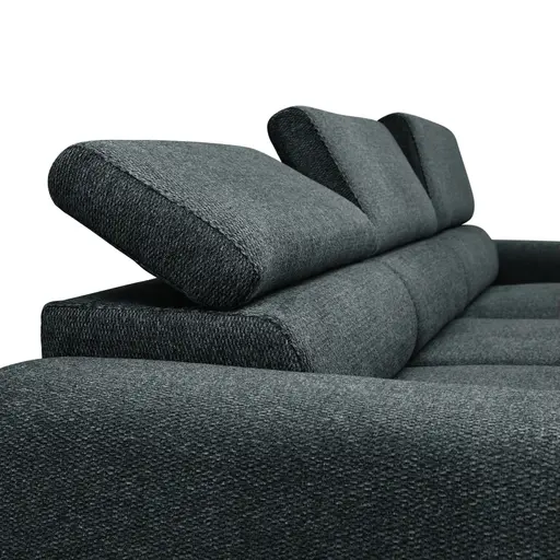 Ecksofa - 2-Sitzer mit Longchair rechts, Sitzvorzug motorisch, Kopfteil verstellbar, Stoff, Blaugrün