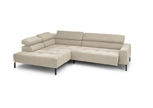 Ecksofa COLLEEN 2.0 - Ecke links und 2-Sitzer, Sitzvorzug motorisch, Feincord, Sand