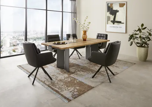 Esstisch Nera - LB ca. 220 x 110 cm, Asteiche massiv, Epoxy, Grau