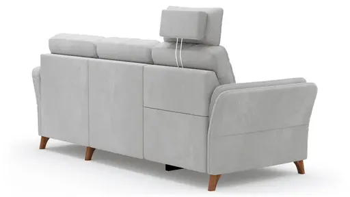 Ecksofa Vayra - 2,5-Sitzer mit Longchair rechts, inkl. Relaxfunktion (motorisch) und Kopfstütze verstellbar (manuell), Stoff, Offwhite