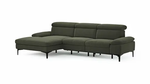 Ecksofa Felipa - Longchair links mit 2,5-Sitzer inkl. Armlehne verstellbar und Rückenlehne/Sitztiefe verstellbar (motorisch), Stoff, Dunkelgrün