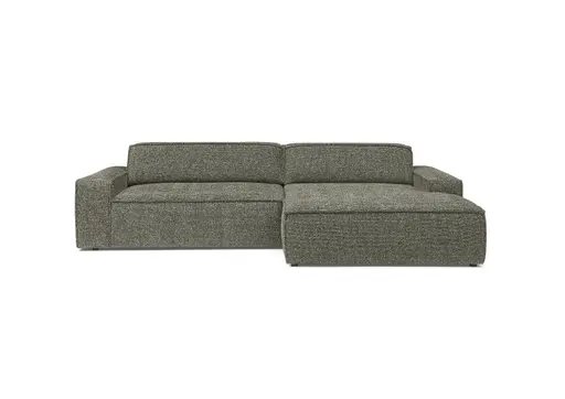 Ecksofa - 2-Sitzer mit Longchair rechts, Sitzvorzug motorisch, Stoff, Graubraun