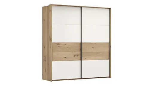 Schwebetürenschrank Viana - B ca. 188 cm, Furnier, Balkeneiche, Weiß