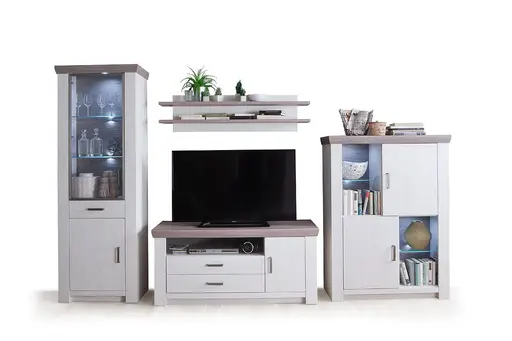 Wohnwand - mit Beleuchtung, Pinie Nachbildung