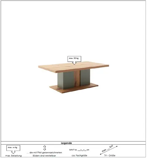 Couchtisch - LB ca. 115x65 cm, Eiche Evoke Nachbildung, Salbeigrün