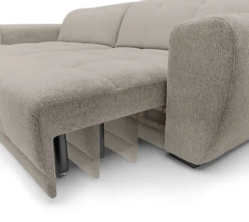 Ecksofa - Longchair links mit 2-Sitzer, Kopfteil verstellbar, Sitztiefe verstellbar motorisch, Stoff, Steingrau