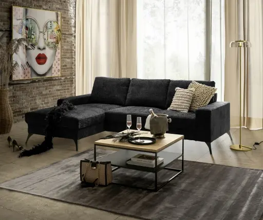 Ecksofa - Ecke links, 2-Sitzer, Stoff, Blau