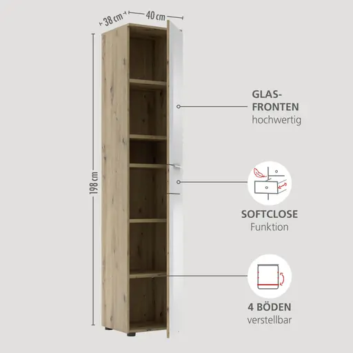 Büroschrank - B ca. 40 cm, Artisan Eiche Nachbildung, Weiß