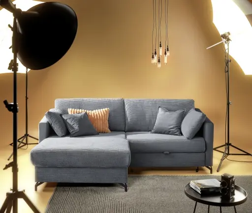 Ecksofa - 1,5-Sitzer, Ecke rechts inkl. Schlaffunktion und Bettkasten, Stoff, Anthrazit