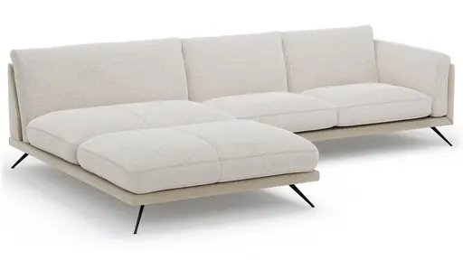 Ecksofa Valdemoro - Longchair mit 2,5-Sitzer rechts inkl. Rückenlehne verstellbar, Stoff, Creme